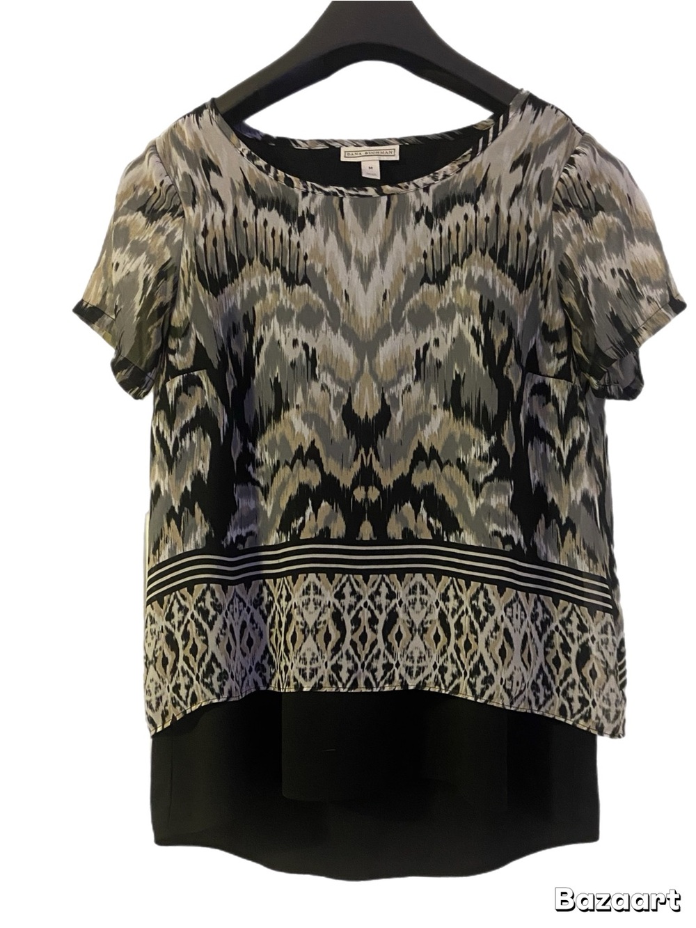 Dana Buchman Black and Gray Layered Short-Sleeve Blouse